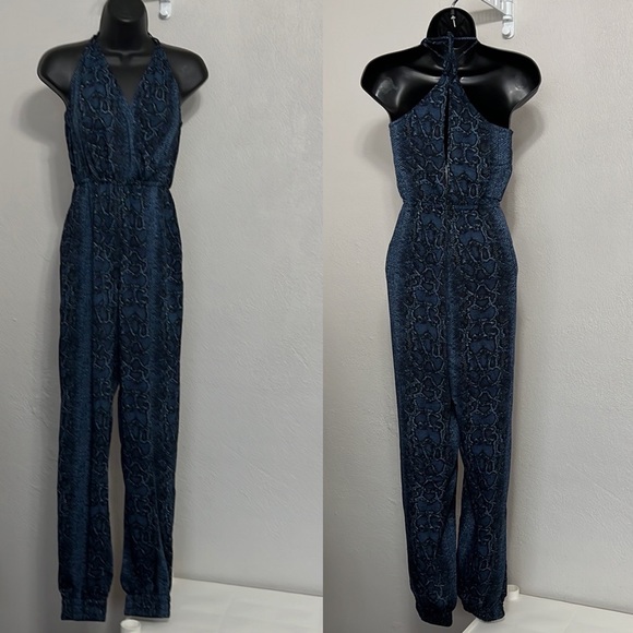 NWT BCBGMAXAZRIA Blue Python Jumpsuit Size XS - Picture 3 of 16